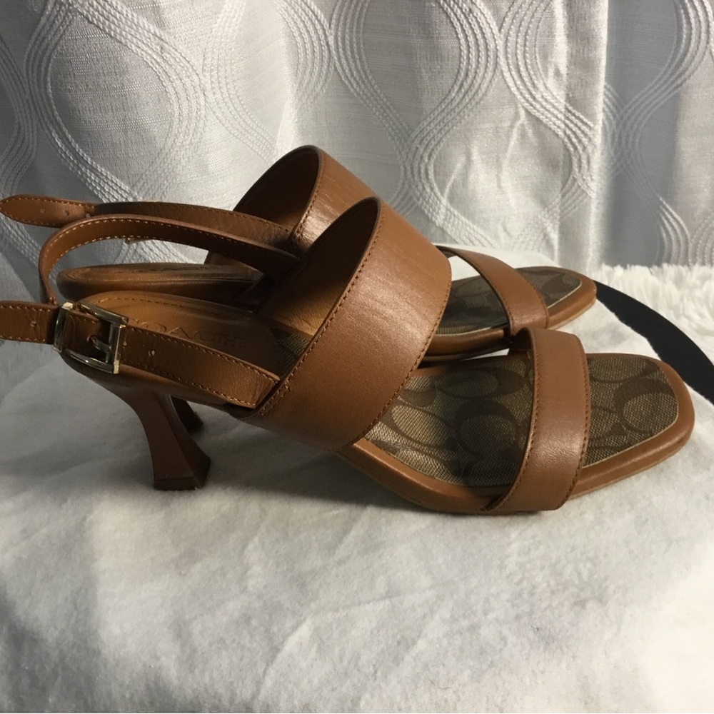 Coach Tan Leather Logo-Inset Sandals - Picture 9 of 10
